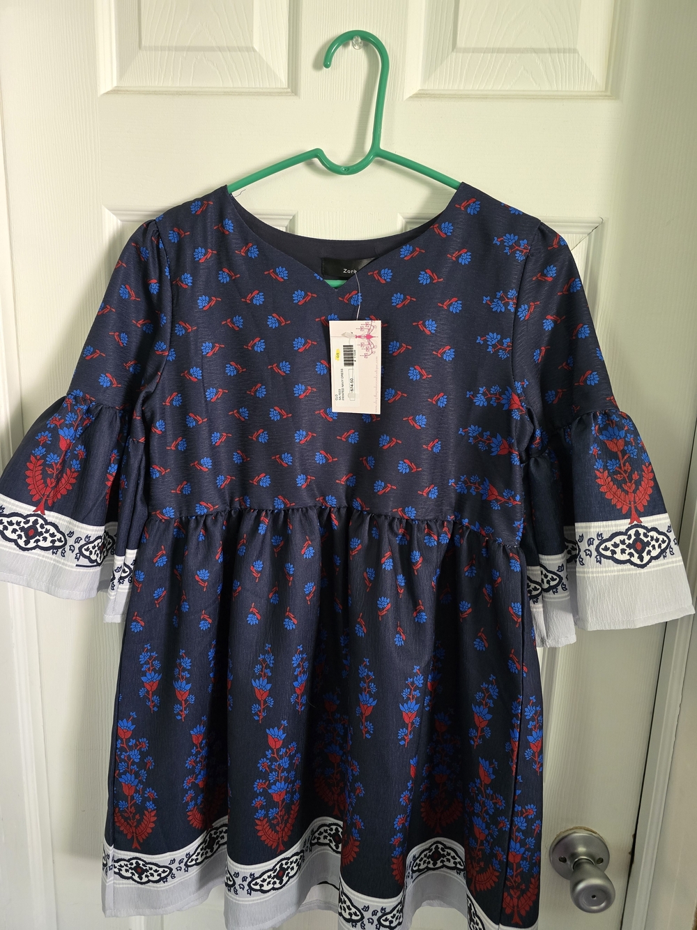 Zara Navy Blue Dress with Red & Royal Blue Floral Print
